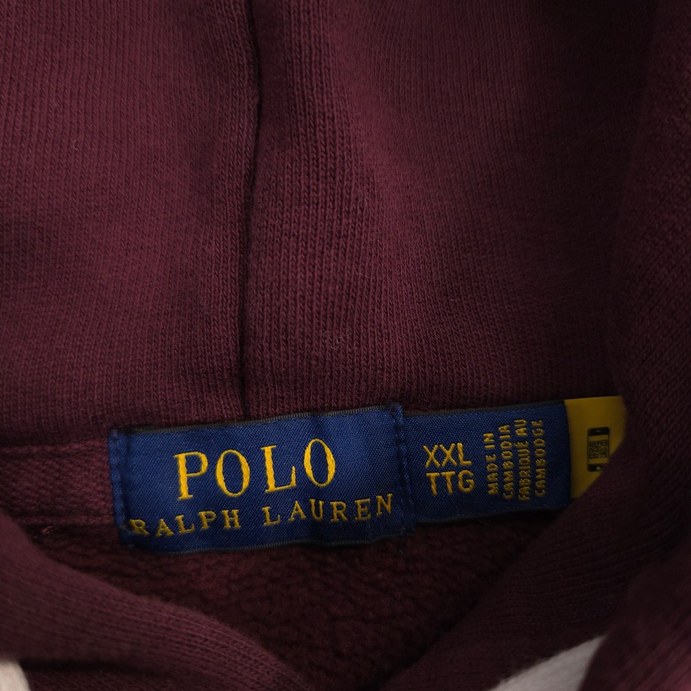 Polo Ralph Lauren Hoodie Mens XXL Burgundy Center Big Flesh Pony Fleece Pullover - Picture 6 of 9